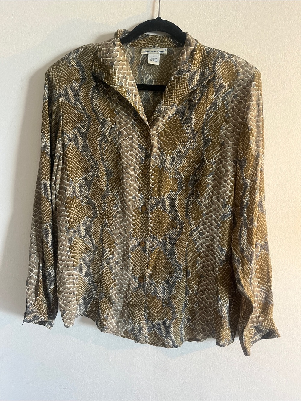Anna And Frank Snake Print Button-Up Blouse in Brown and Gray